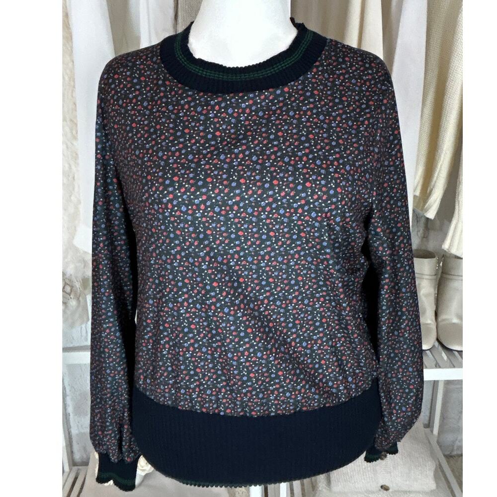 Jack + Avery Women's Size L Dark Green & Navy Lightweight Floral Pullover #0609